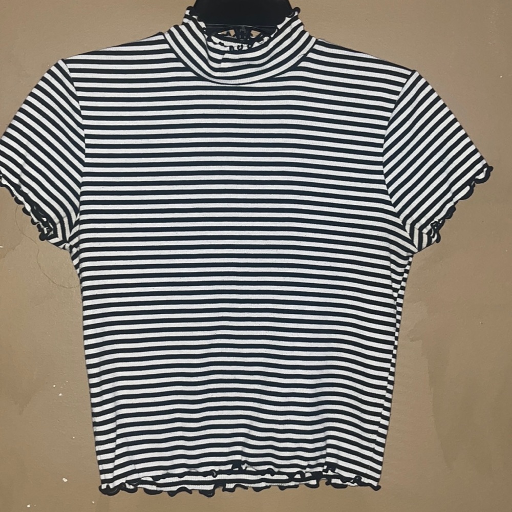 Forever 21 Striped Short Sleeve Turtleneck Shirt
